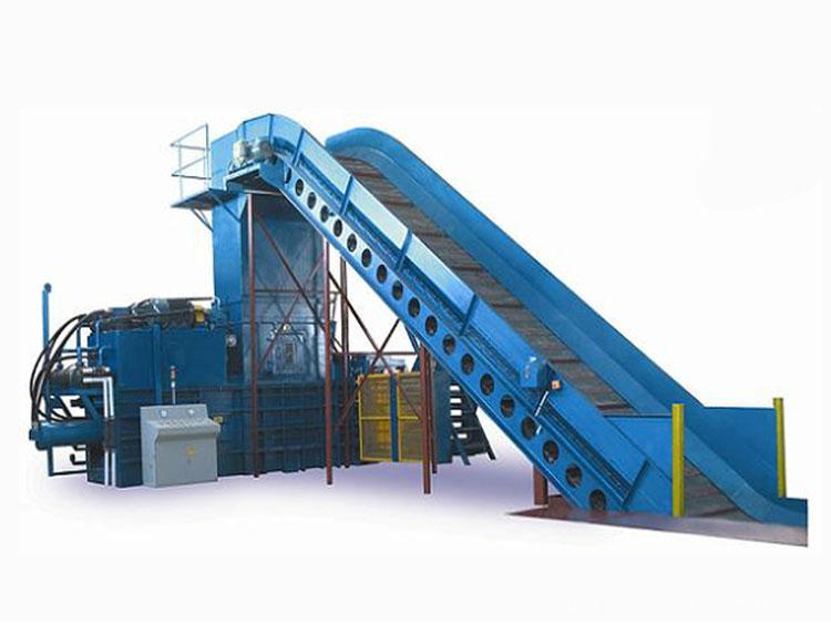 Horizontal baler for cardboard, designed for industrial-level recycling operations. 